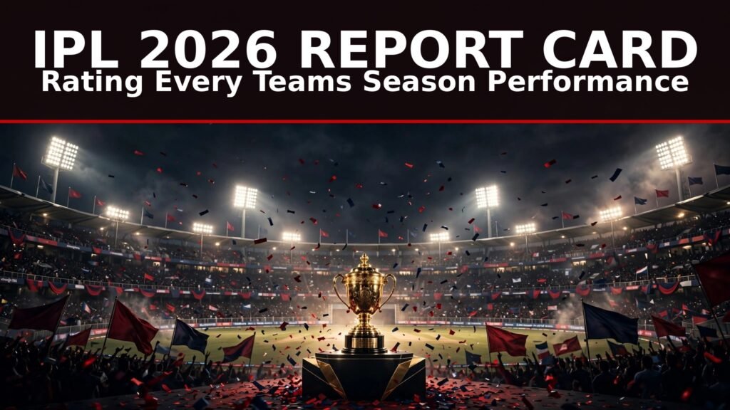 IPL 2026 report card team grades and points table graphic with trophy