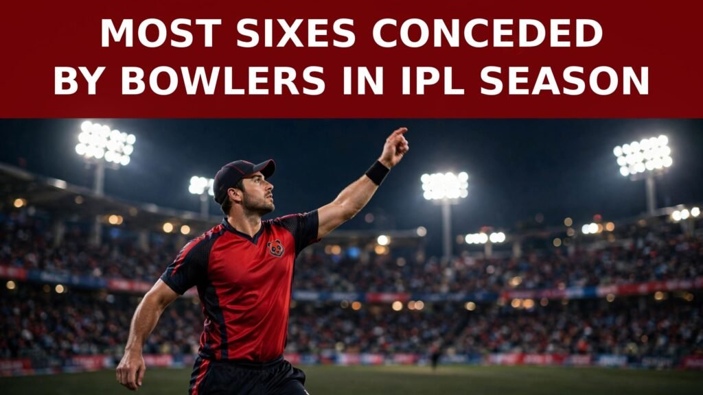 Most sixes conceded by a bowler in one IPL season record chart, Anshul Kamboj 34 sixes IPL 2026